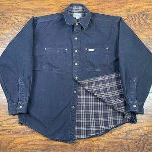 Carhartt Navy Blue Shirt Jacket Large Plaid Flannel Lined Snap Buttons Shacket
